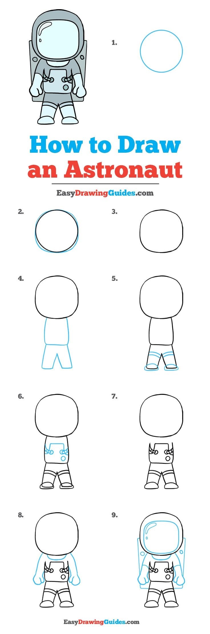 An Astronaut Step-by-step details Drawing Ideas