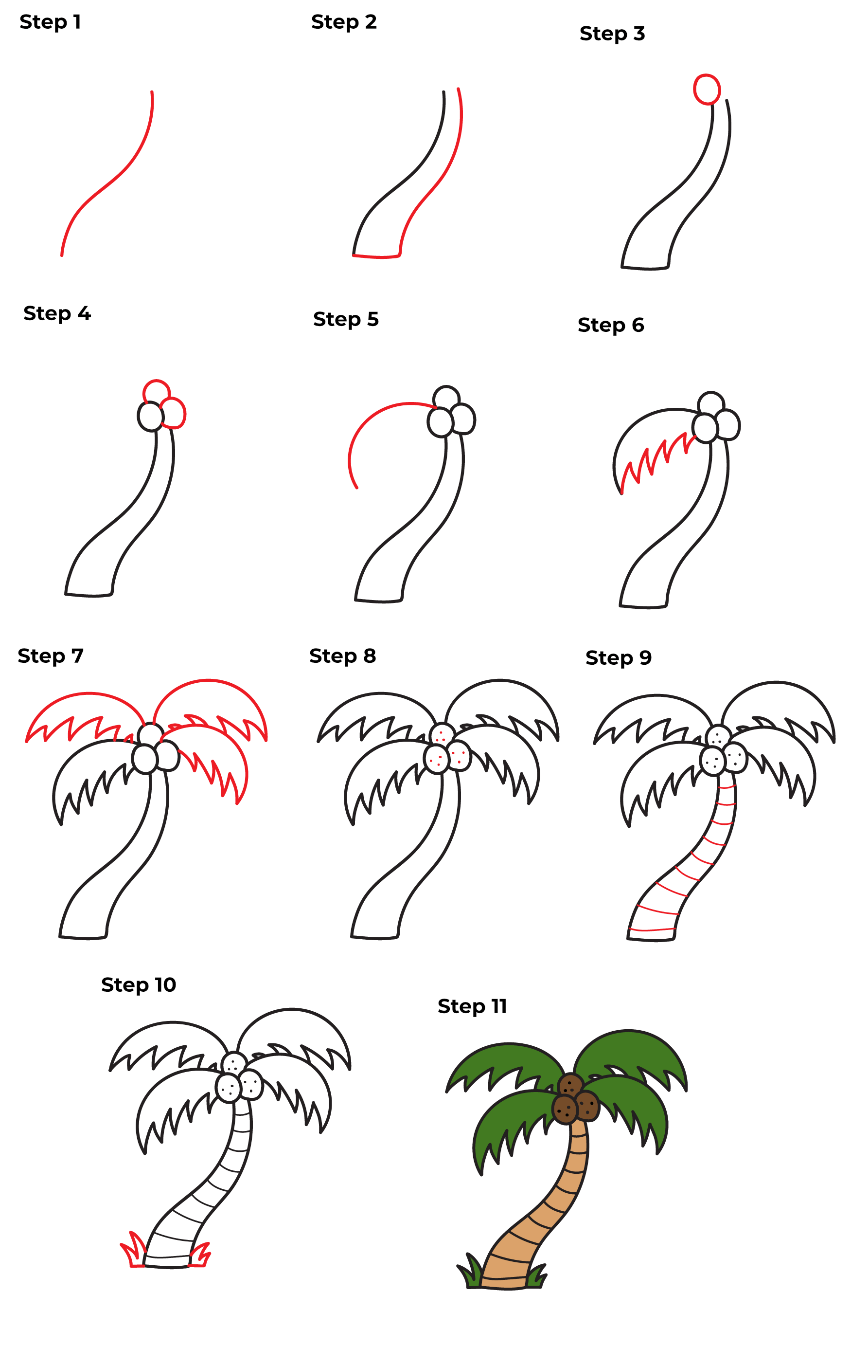 How to draw Draw a simple palm tree (1)