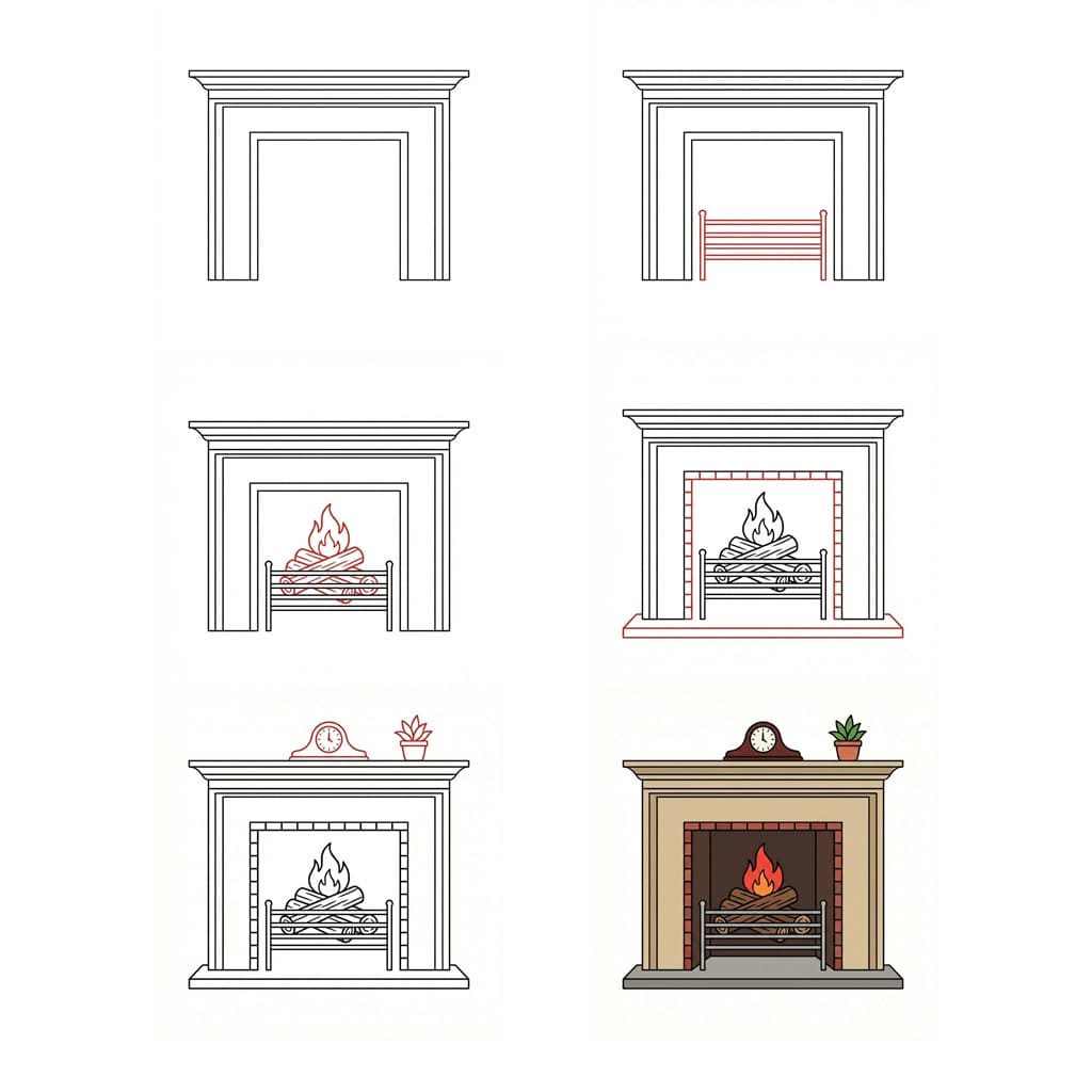How to draw A Fireplace