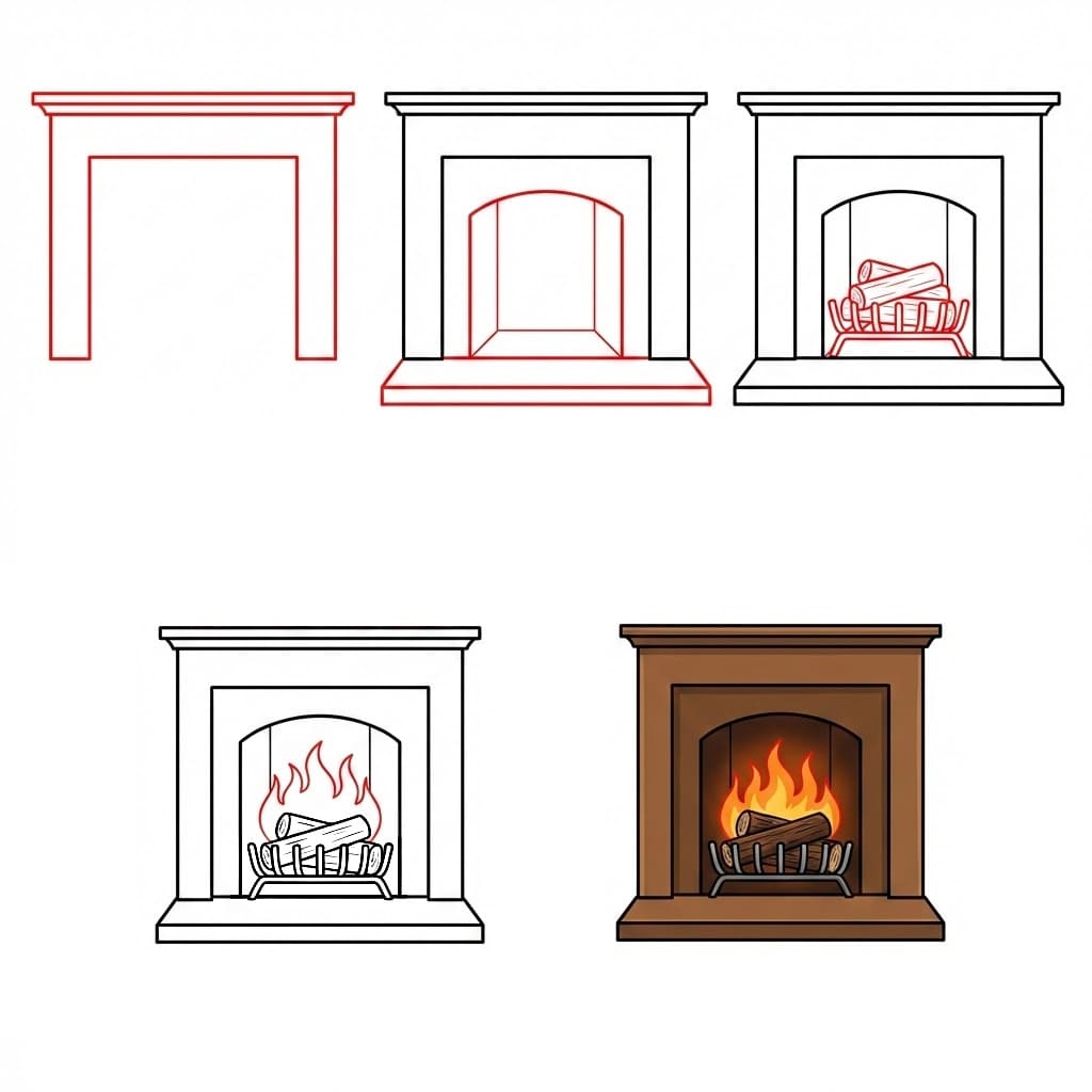 How to draw A warm fireplace