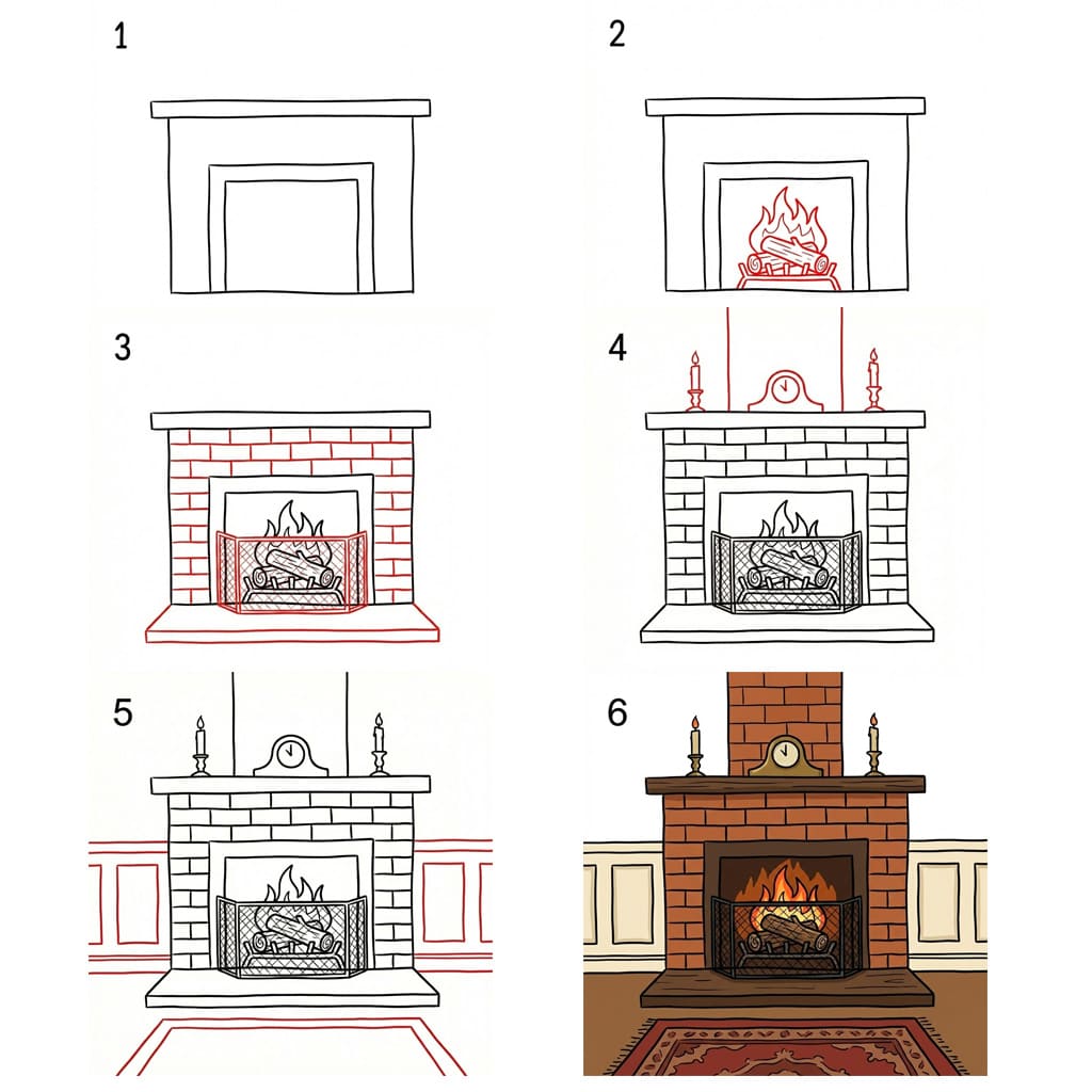 How to draw Amazing Fireplace