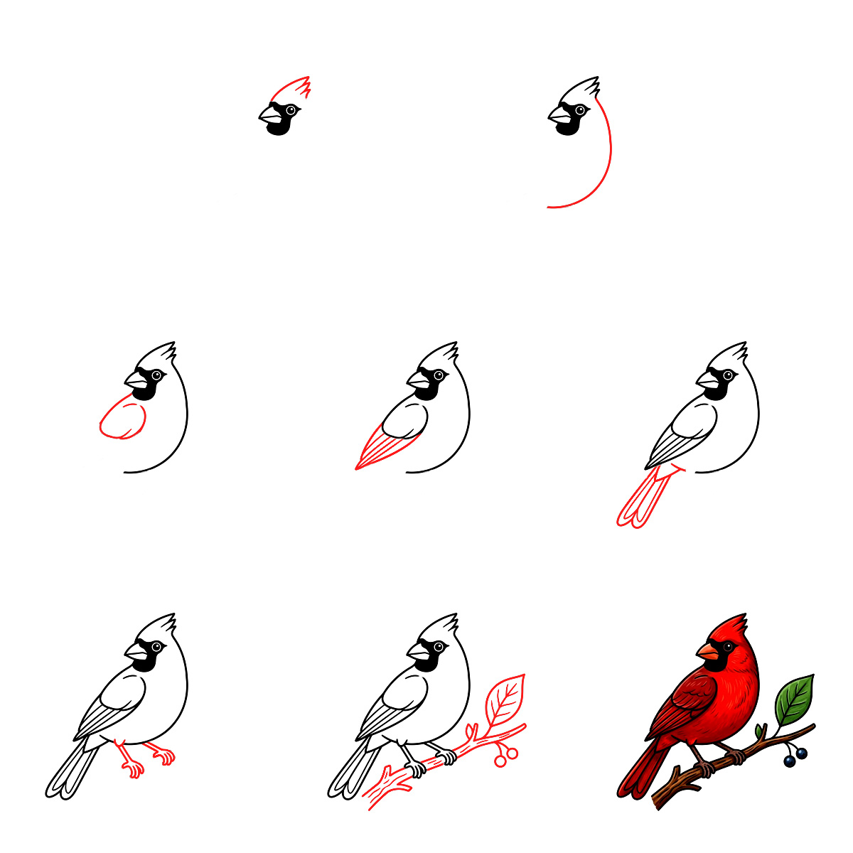 How to draw Cardinal with Leaf