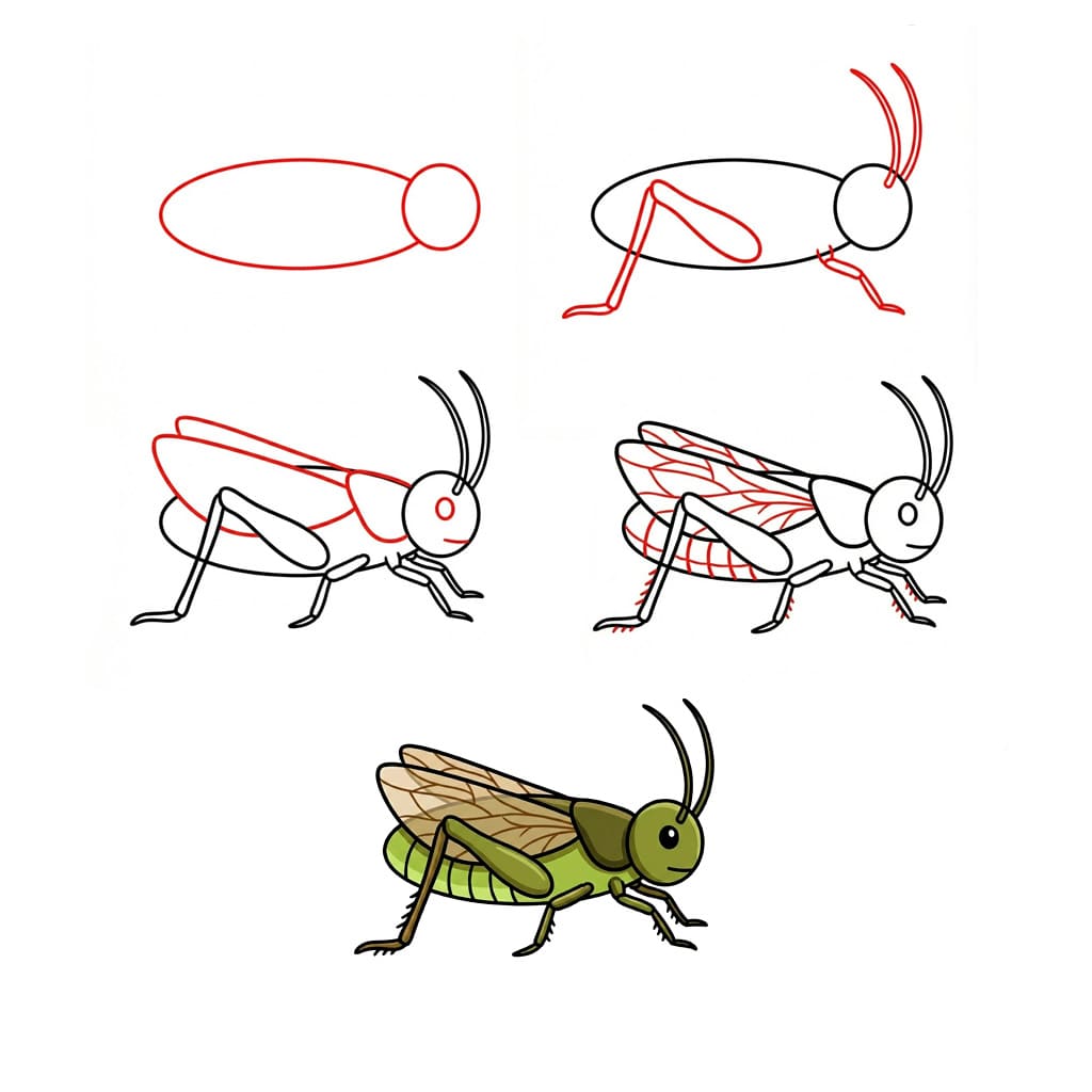 How to draw Cheerful Grasshopper
