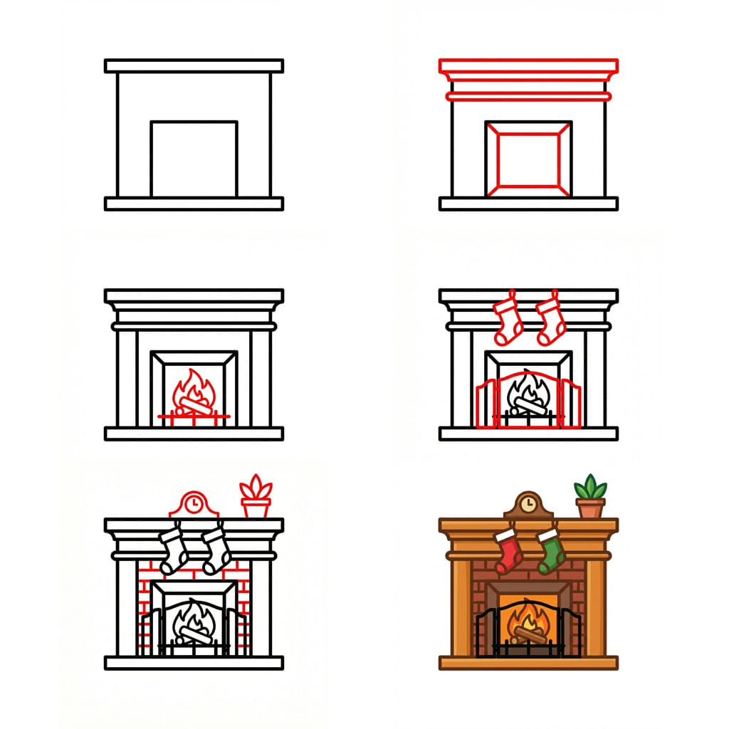 How to draw Christmas Fireplace
