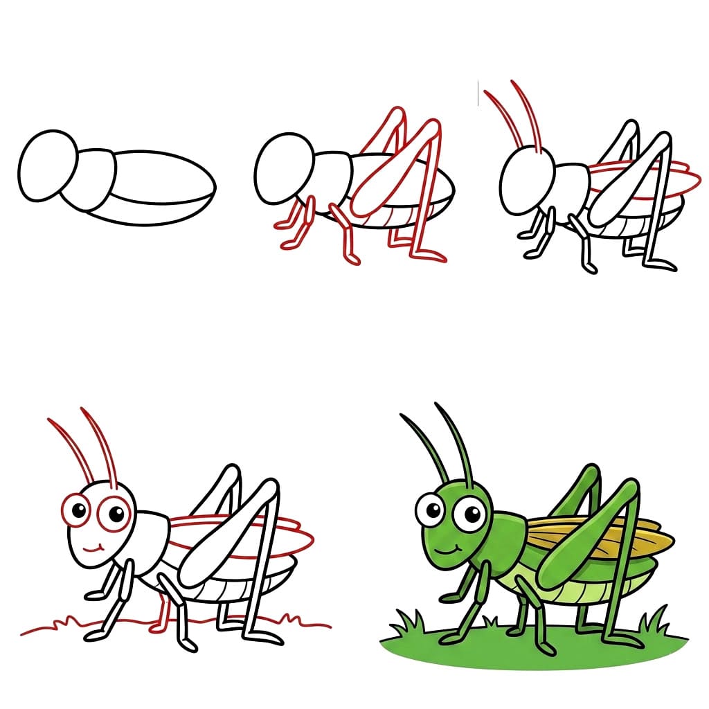 How to draw Cute Little Grasshopper