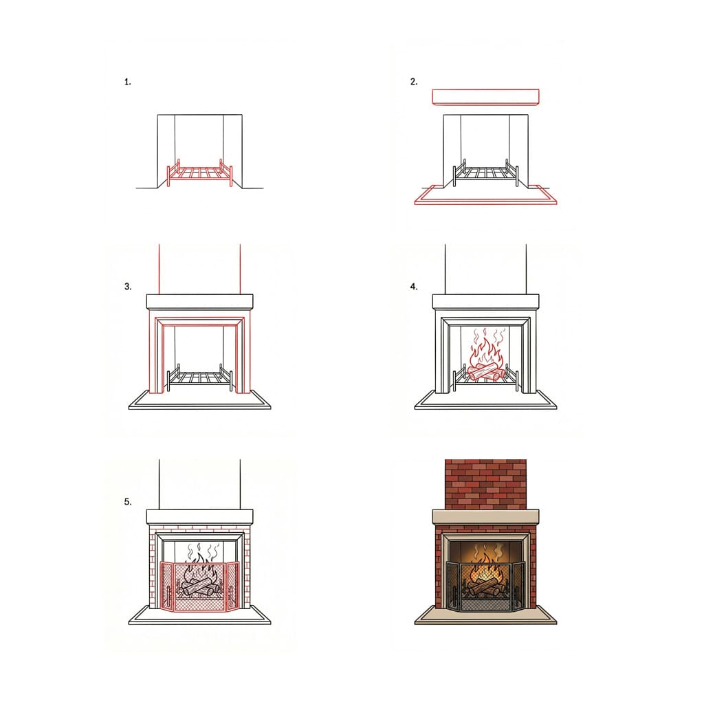 How to draw Fireplace Printable
