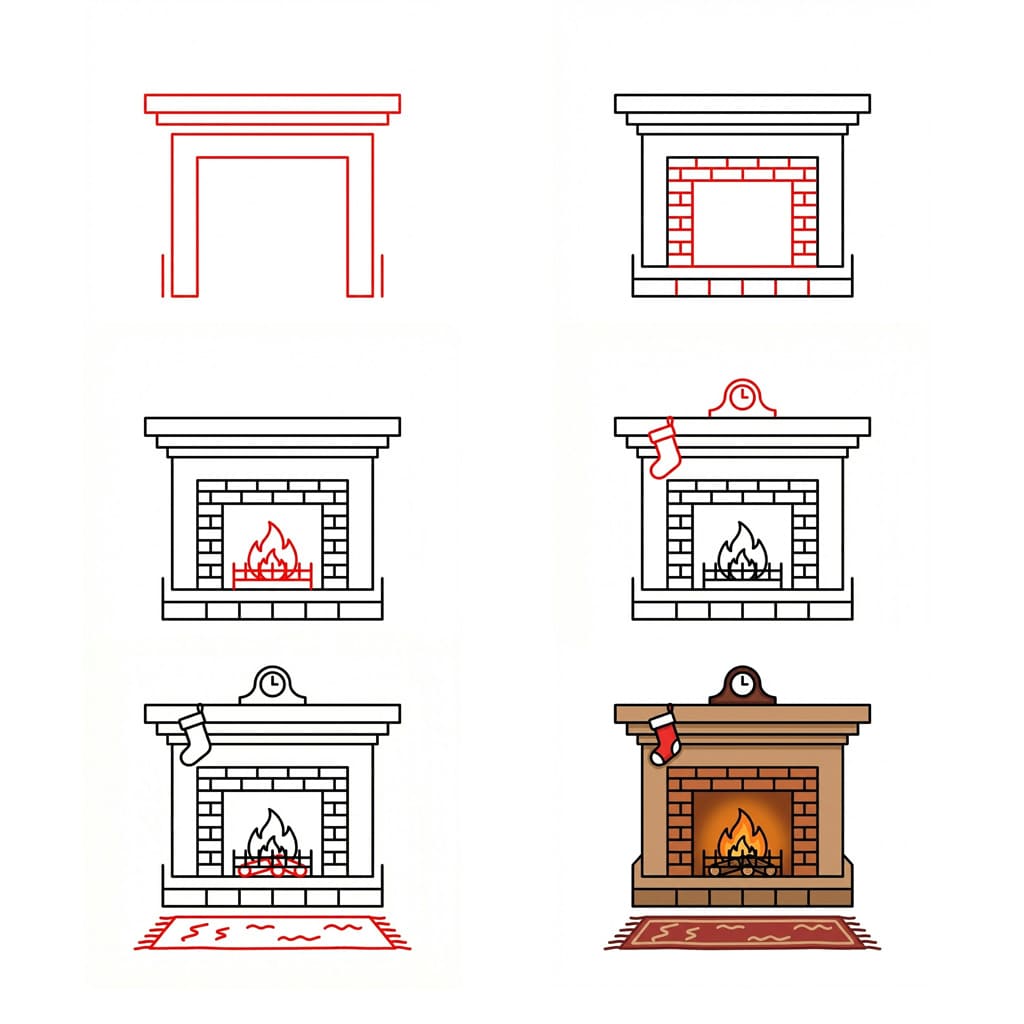 How to draw Fireplace and clock