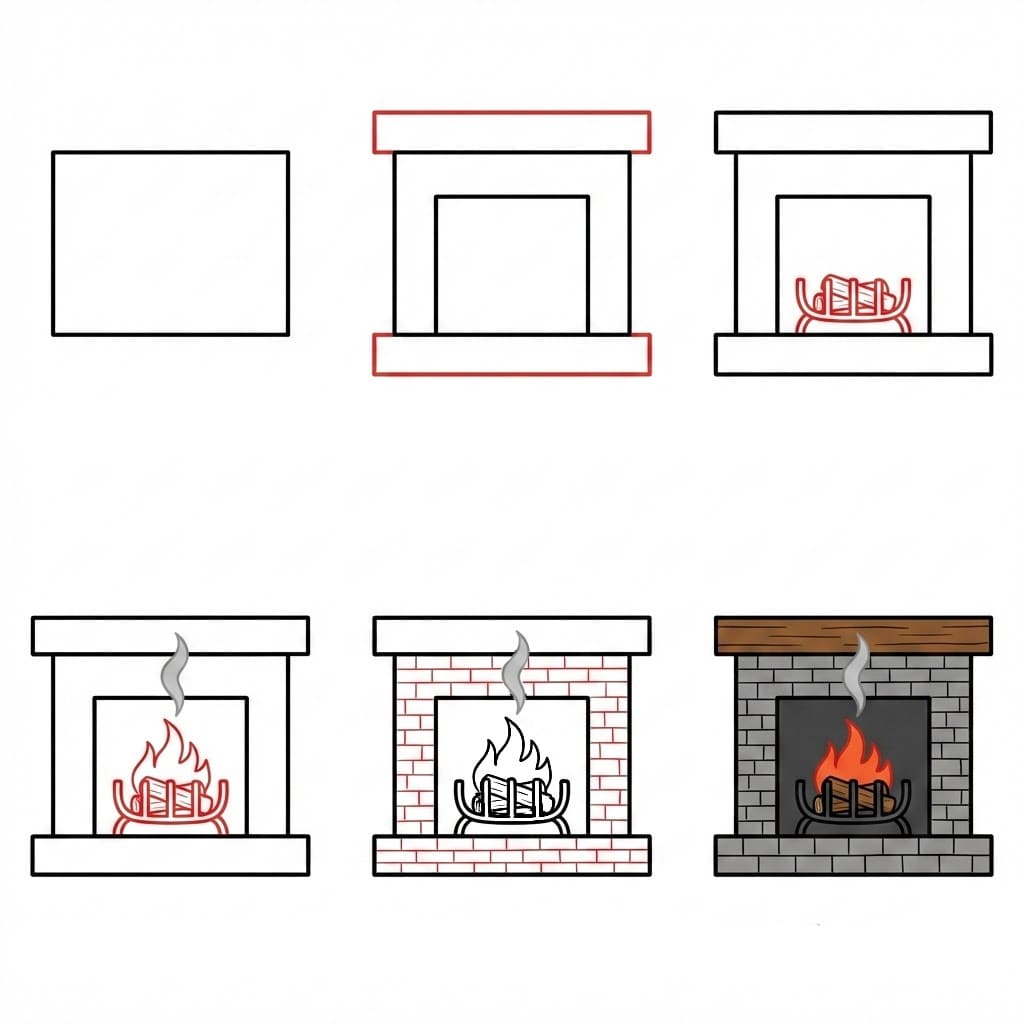 How to draw Fireplace at Home