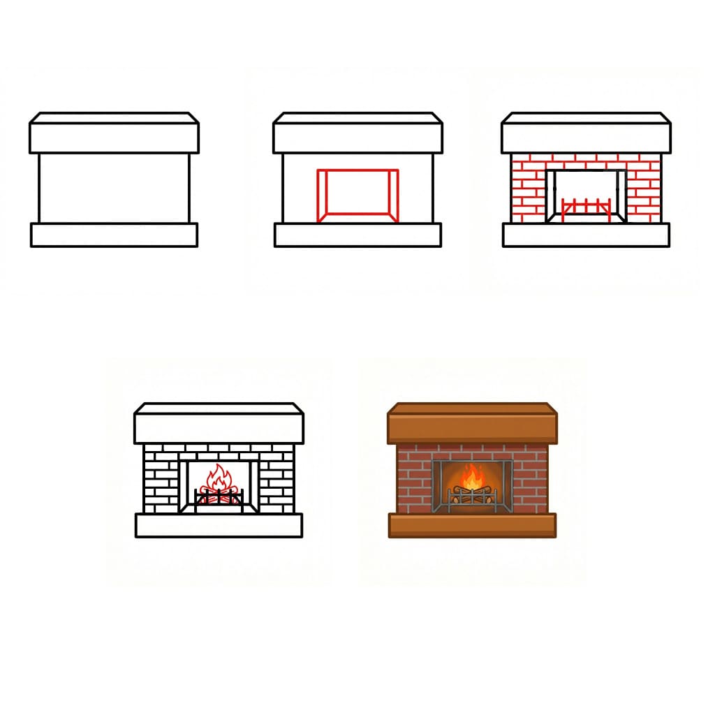 How to draw Fireplace easy
