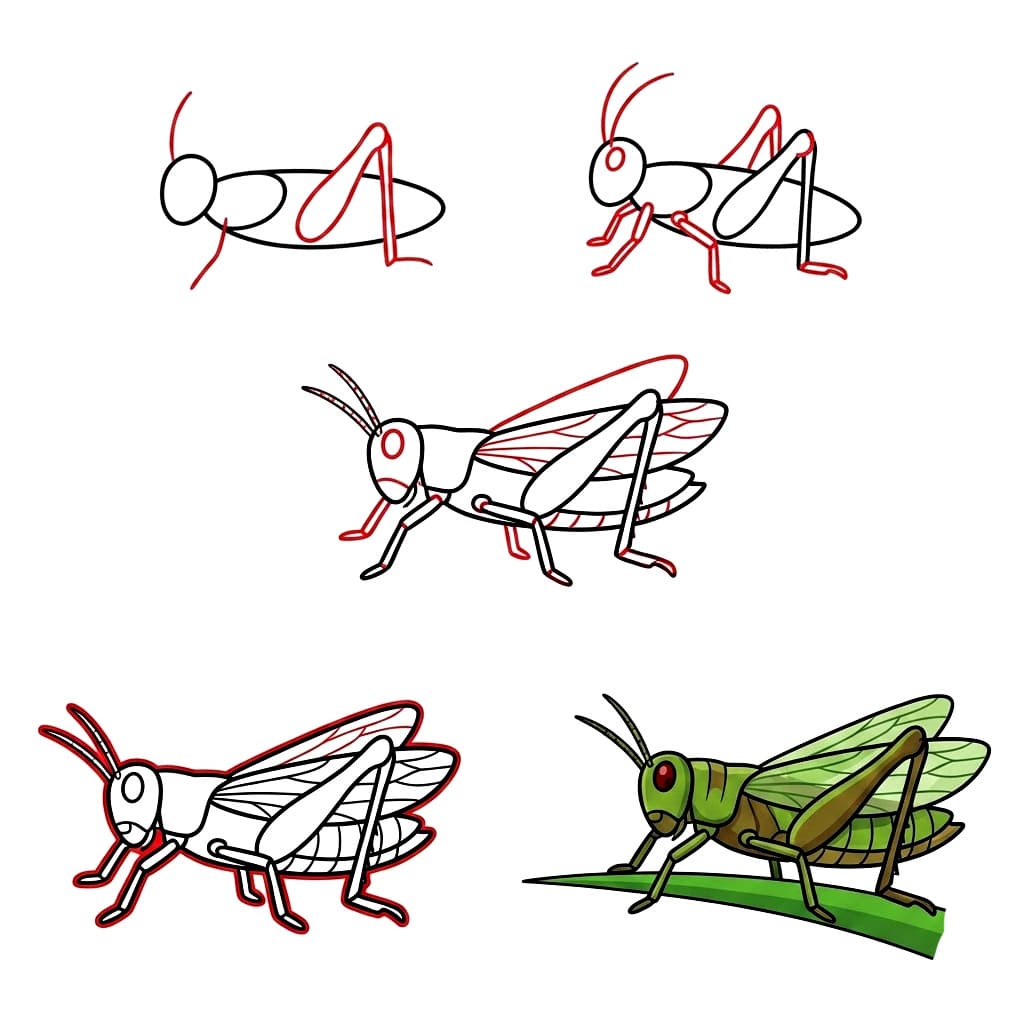 How to draw Green Grasshopper