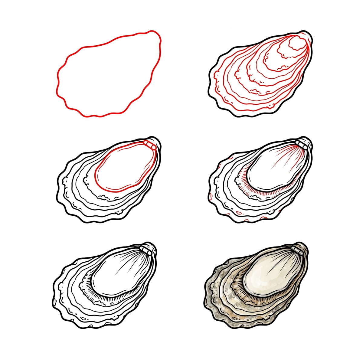 Layered Oyster Seashell Drawing Ideas