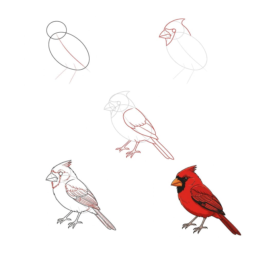 How to draw Lovely Cardinal