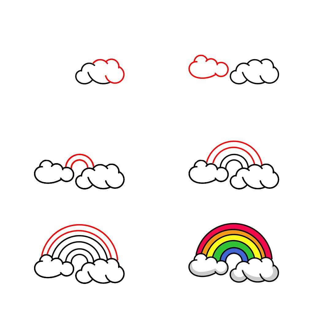 Rainbow and Small Clouds Drawing Ideas
