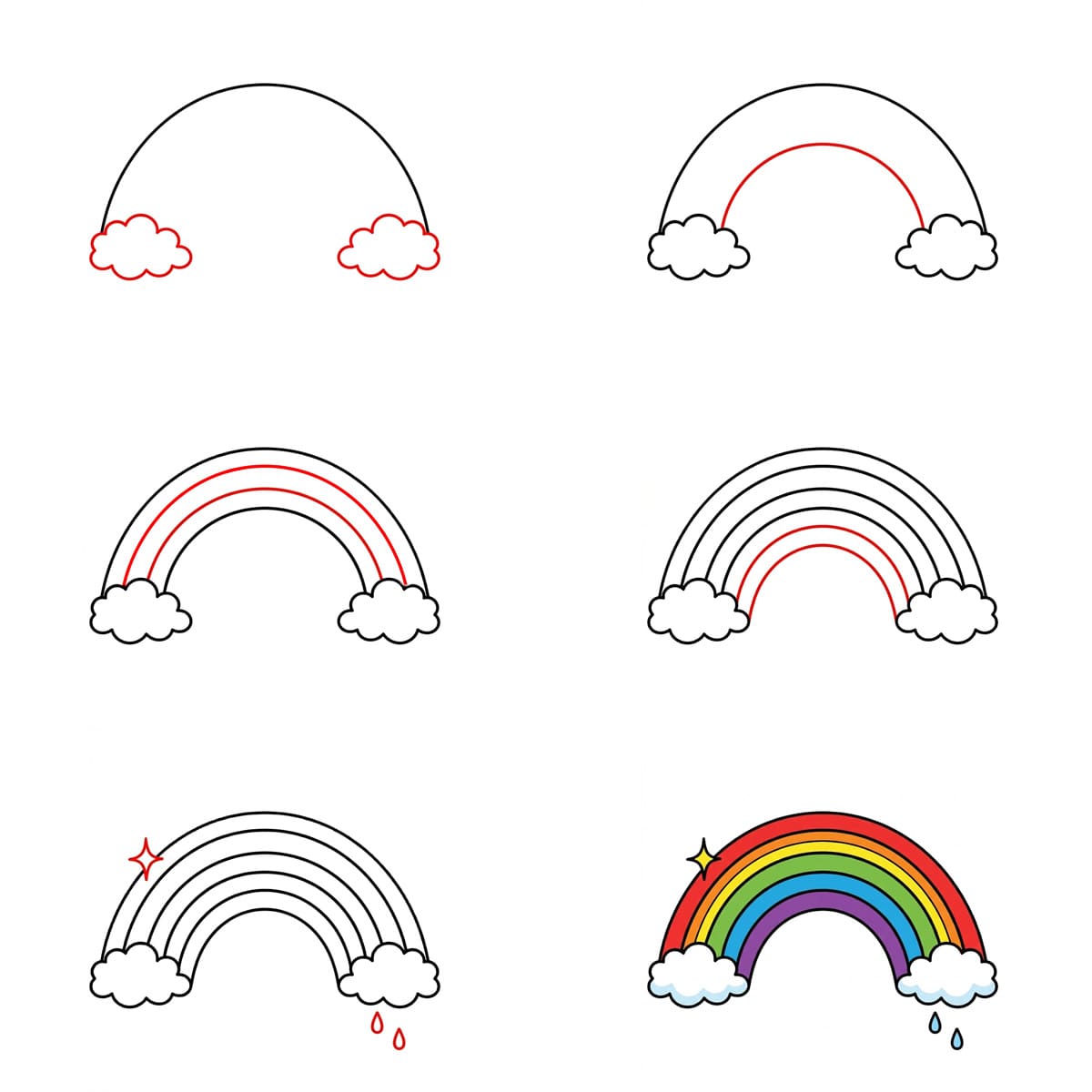 Round Cloud Rainbow Drawing Ideas