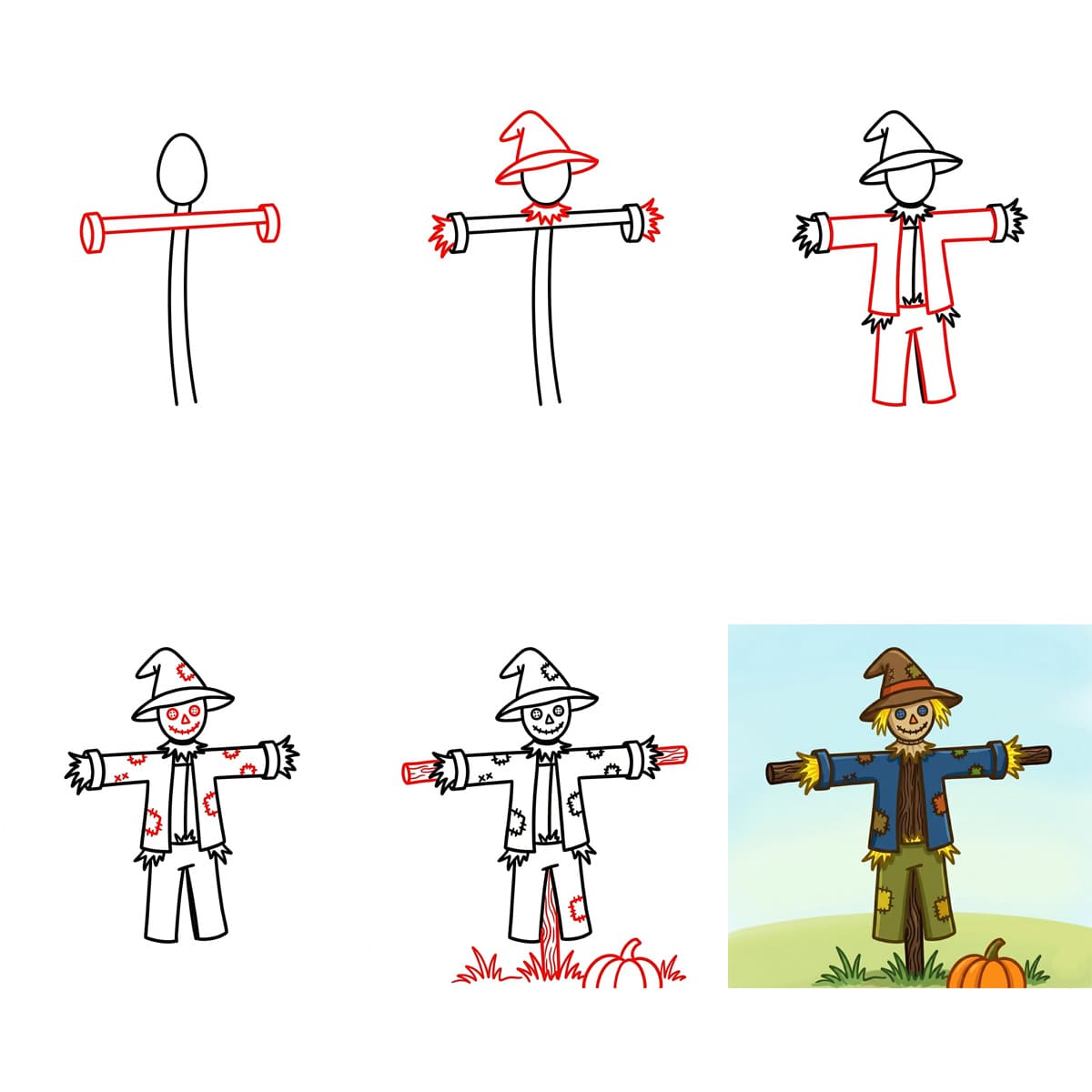 Scarecrow with Pumpkin Drawing Ideas