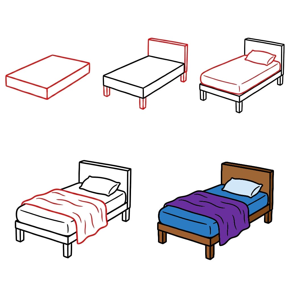 Simple Bed Drawing Ideas
