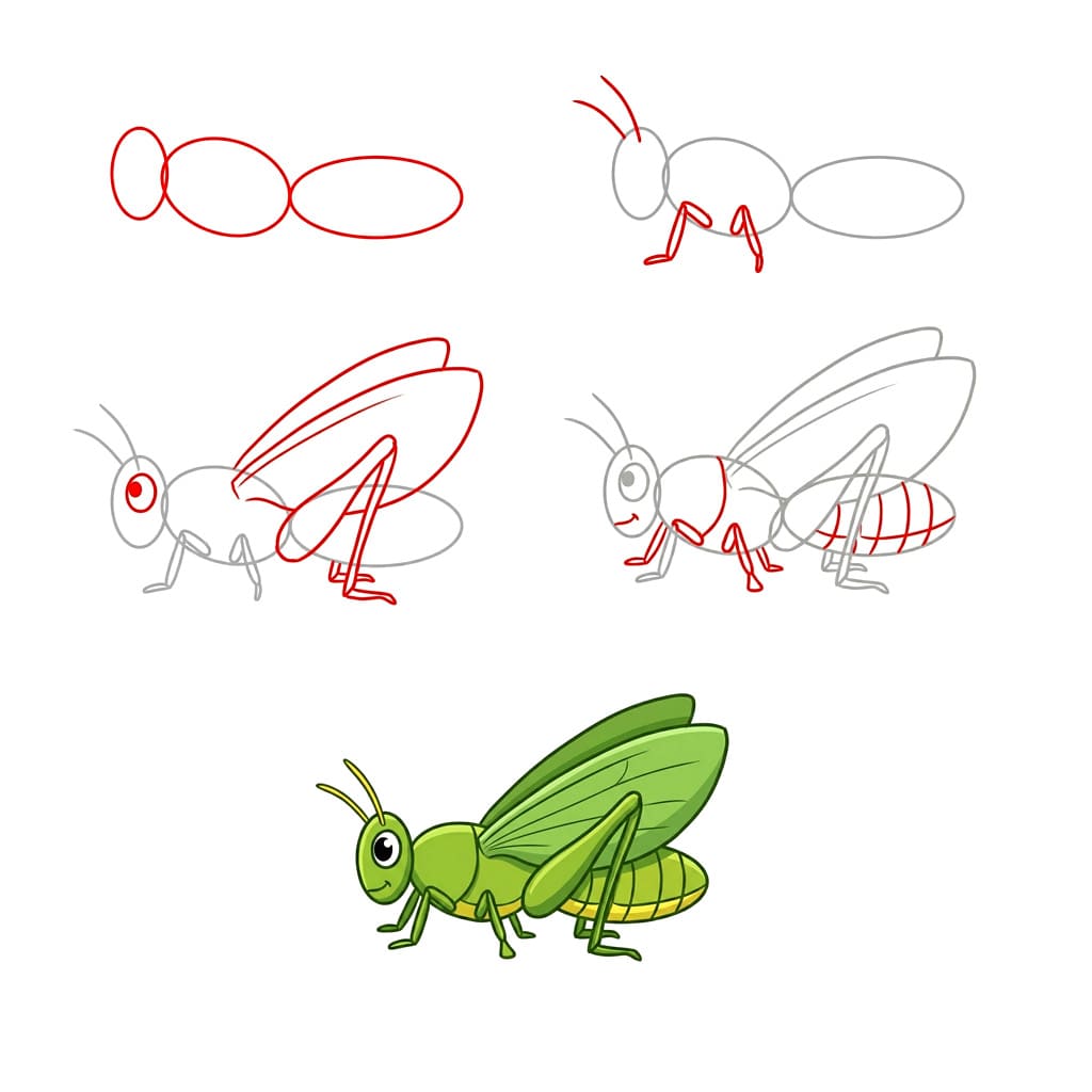How to draw Smiling Grasshopper