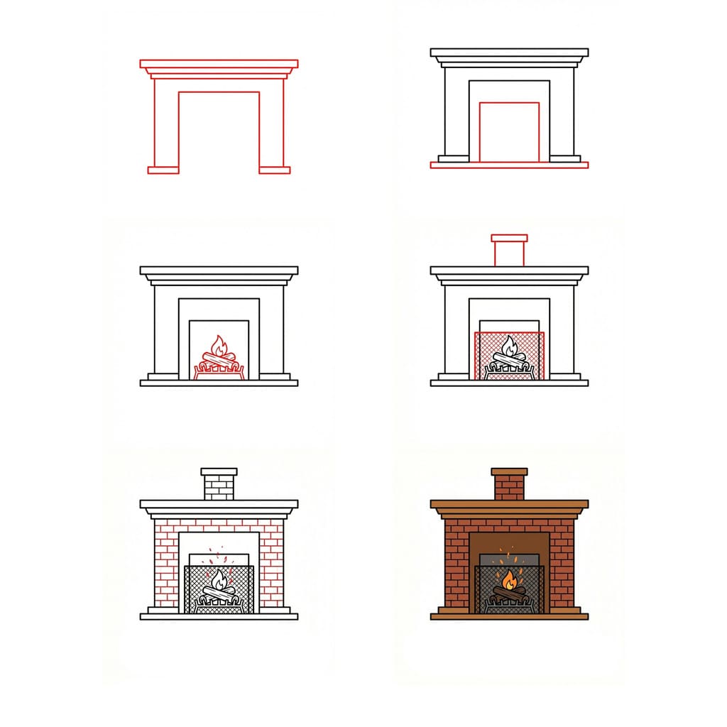 How to draw Winter Fireplace