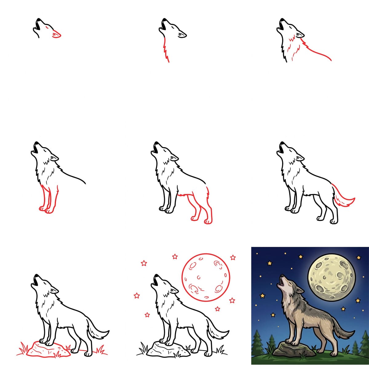 Wolf and Moon Drawing Ideas