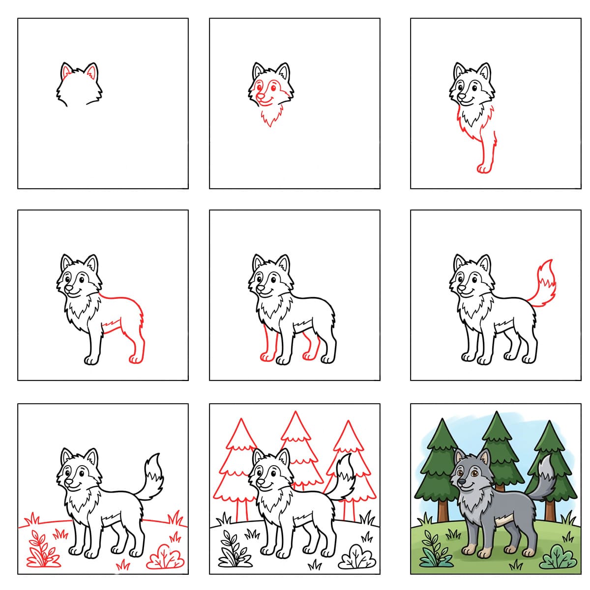Wolves in forest Drawing Ideas