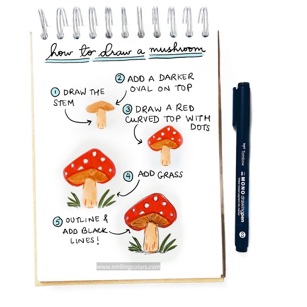 A step-by-step detailed mushroom Drawing Ideas
