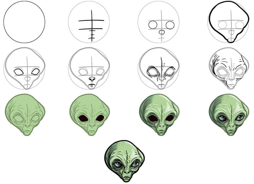 How to draw Alien head (1)