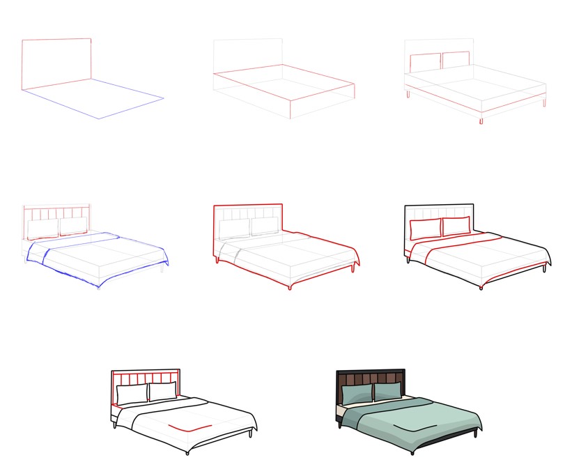 How to draw Bed (6)