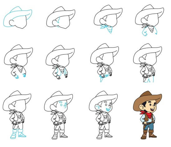 How to draw Cowboy cute 3