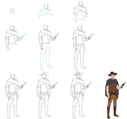 How to draw Cowboy holding gun