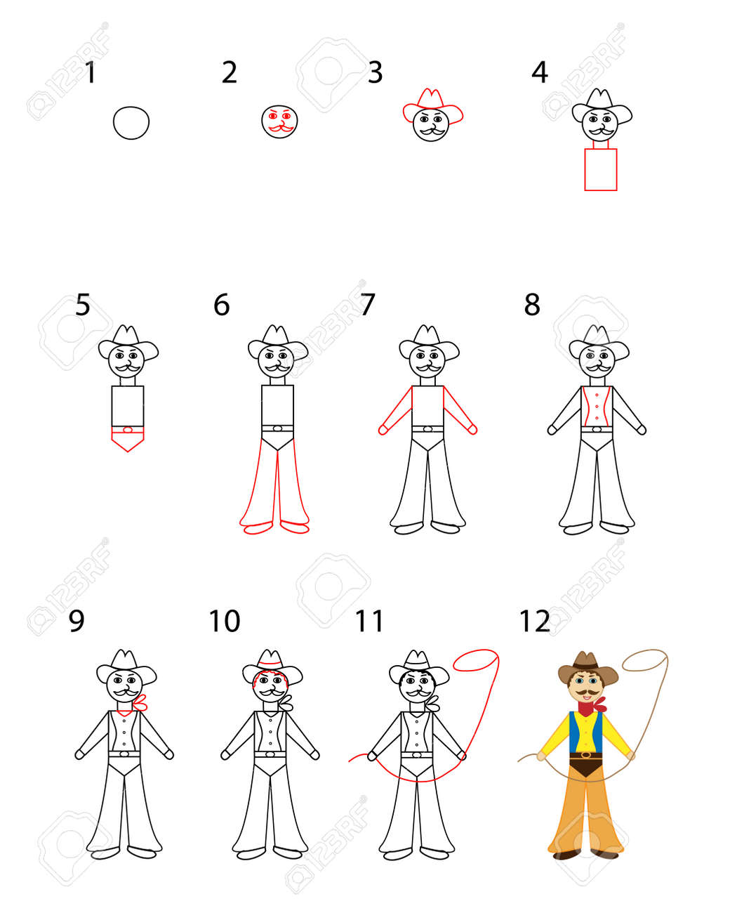 How to draw Cowboy throws rope 2