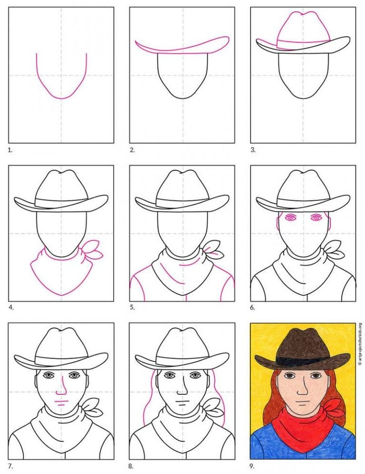 How to draw cowgirl
