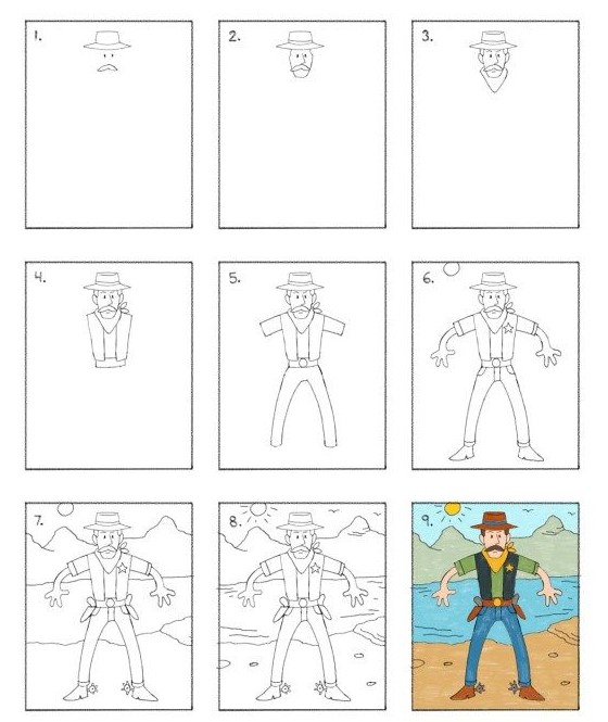 How to draw old cowboy