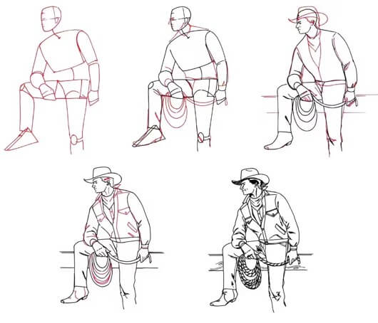 How to draw Sitting cowboy