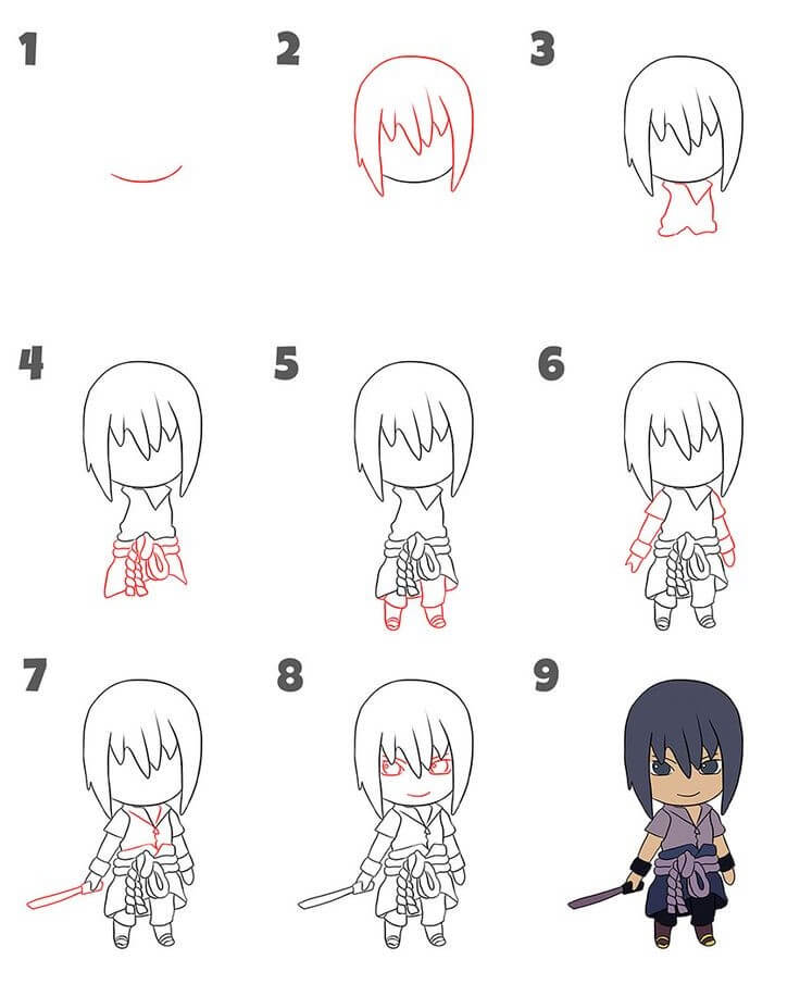 How to draw A cute little sasuke