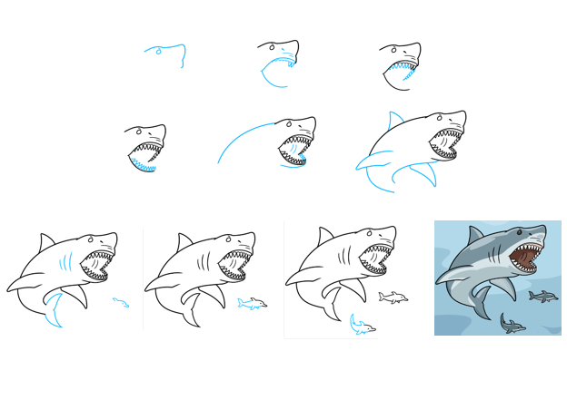 How to draw Aggressive shark