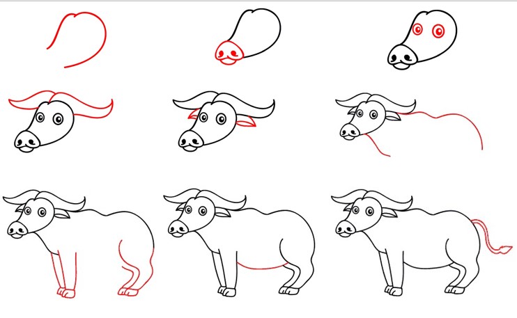 How to draw Asian water buffalo 3