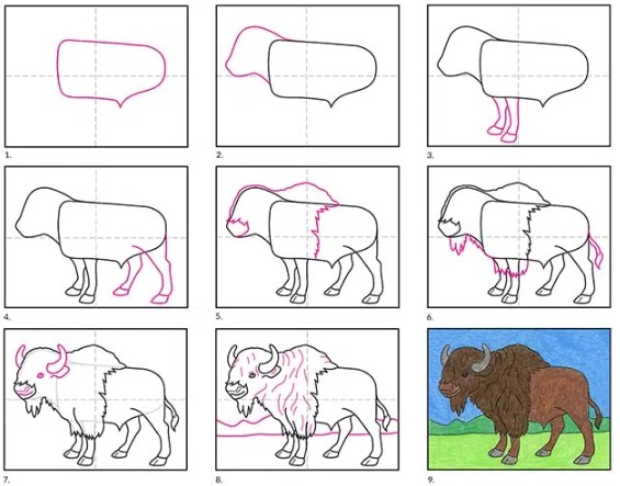 How to draw Buffalo painting style
