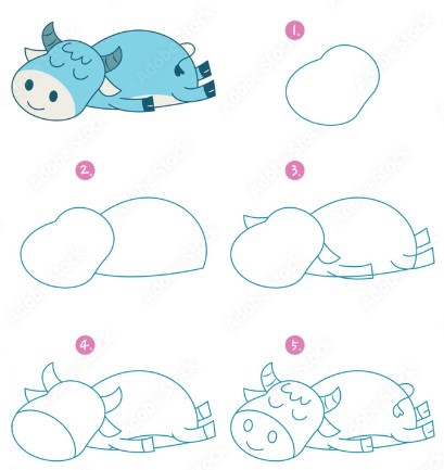 How to draw Buffalo sleeping