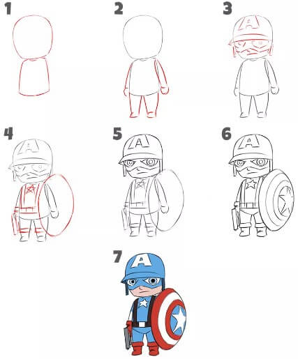 How to draw Captain America cute 2