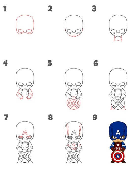 Captain America cute chibi Drawing Ideas