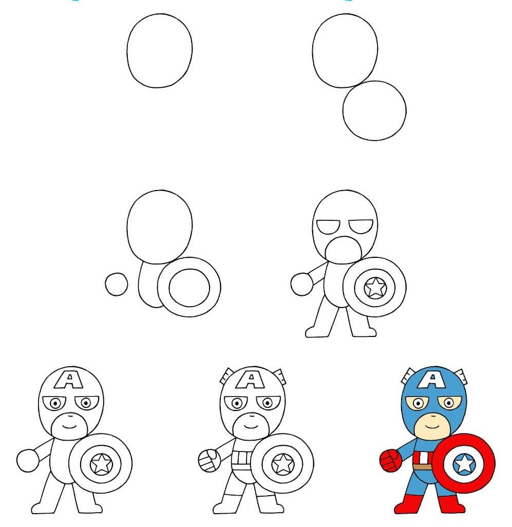 How to draw Captain America cute