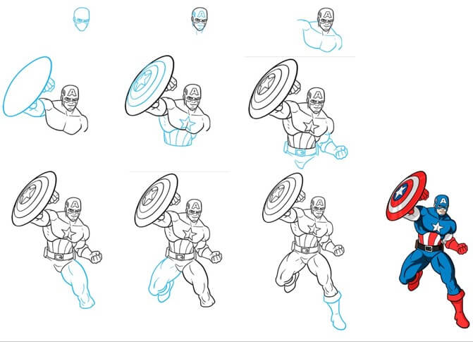 Captain America fights 3 Drawing Ideas