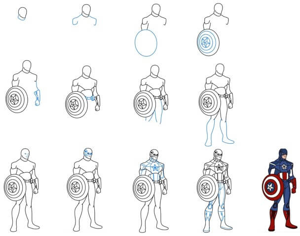 How to draw Captain America in detail