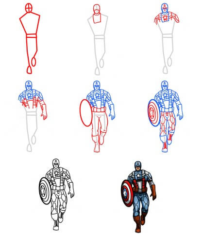 How to draw Captain America steps forward