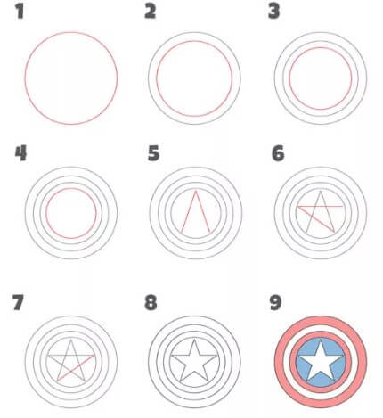 How to draw Captain America’s shield 2