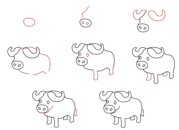 How to draw Cute buffalo 2