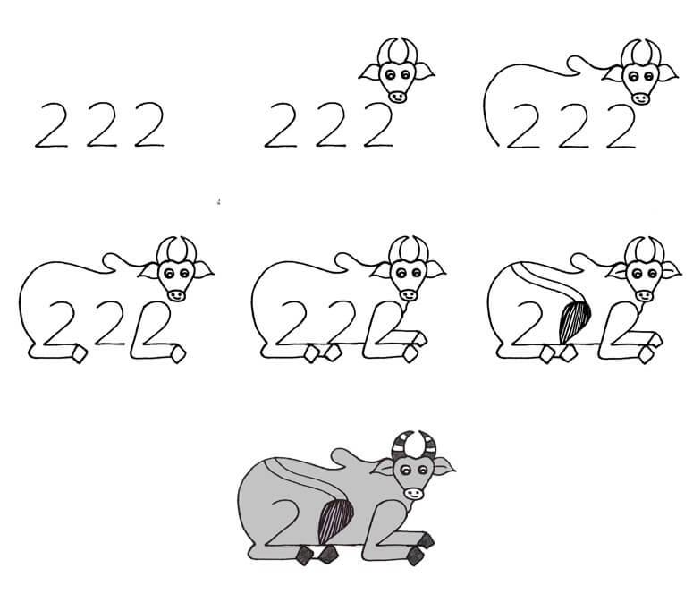 How to draw Draw a buffalo from number 2