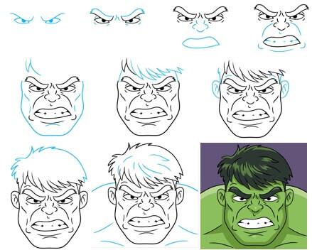 How to draw Hulk face