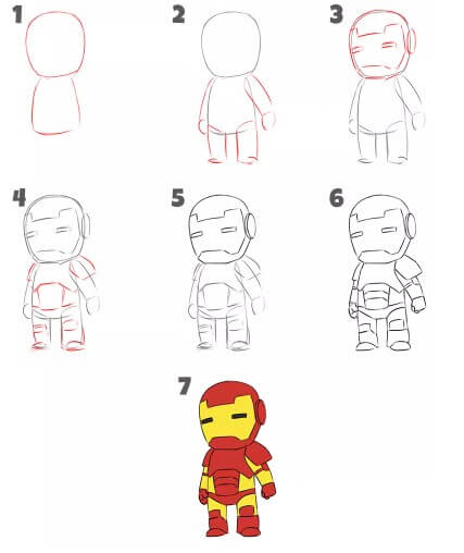 Iron man cute 3 Drawing Ideas