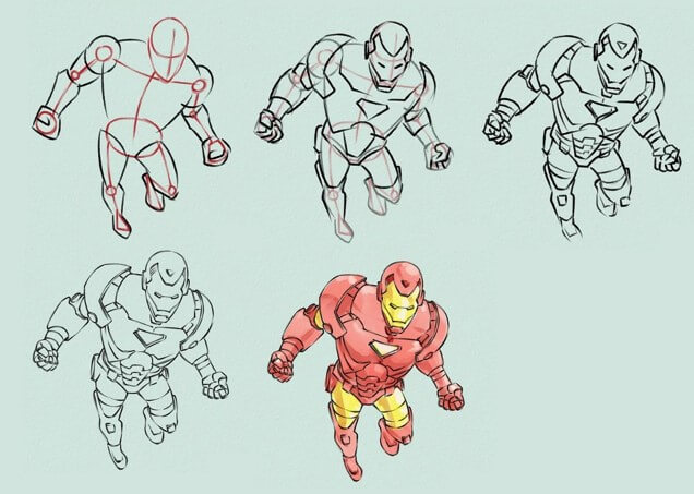 How to draw Iron man fly